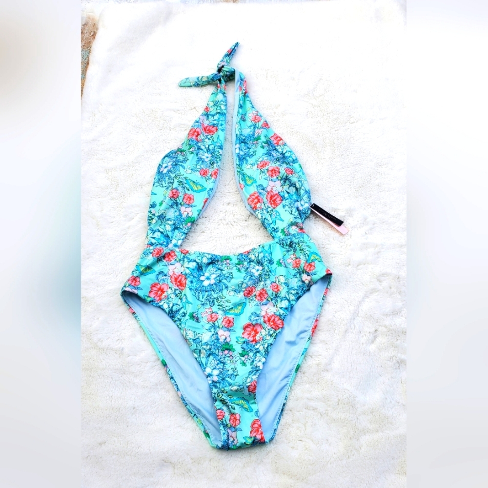 Victoria Secret Flowery Halter Women Swim One Piece Size LARGE